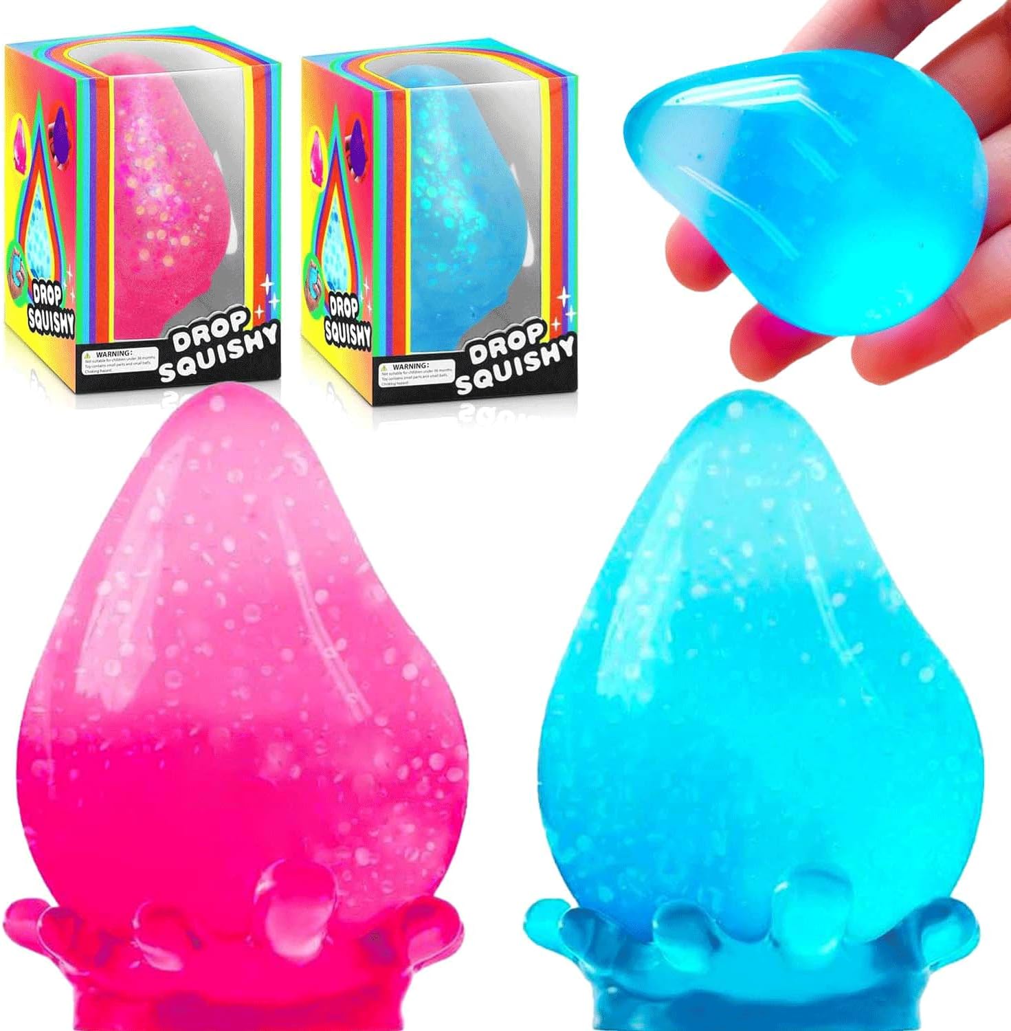 2 Packs Dream Squishy Drop Stress Balls for Adults Fidget Toys Adults. Fidgets Silicone Sensory Toys for Kids Autism. ADHD. Sensory Stress Relief Toys Birthday Day Gifts (Blue Pink) - Image 2